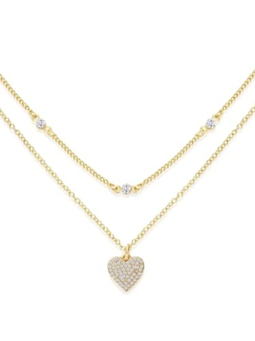 New - Mothers Day Gifts for Women Double‎ Layered Heart Shaped Gold Necklace